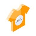 Modern isometric icon of sponsored ad, marketing shirt vector design