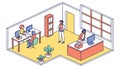 Modern Isometric Office Environment. Collaborative Work Space Vector, vector design Generative AI Royalty Free Stock Photo