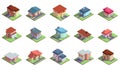 Modern isometric suburban country residential cottage buildings. Private property, townhouses buildings vector