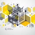 Modern isometric vector abstract yellow background with geometric element. Layout of cubes, hexagons, squares, rectangles and Royalty Free Stock Photo