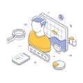 Modern isometric vector illustration featuring analytics, user profiles, and performance metrics Royalty Free Stock Photo