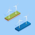 Modern isometric wind turbines, great design for any purposes. Renewable clean energy. Alternative power. Energy power