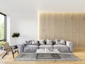 Modern Italian interior design living room with white walls and vertical slats panel