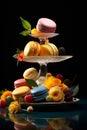Modern italian sweets with fruit decoration