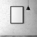 Modern iterior mockup, white brick wall, empty frame for poster. 3d illustration, Generative AI Royalty Free Stock Photo