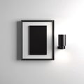 Modern iterior mockup, white brick wall, empty frame for poster. 3d illustration, Generative AI Royalty Free Stock Photo