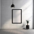 Modern iterior mockup, white brick wall, empty frame for poster. 3d illustration, Generative AI Royalty Free Stock Photo