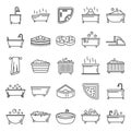 Modern jacuzzi icons set, outline style