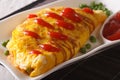 Modern Japanese food: Omurice close-up on a plate. horizontal