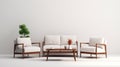 Modern Japanese Minimalism: 3d Render Of White Living Room Furniture Royalty Free Stock Photo