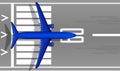 A modern jet passenger blue plane on the runway. View from above. A well-designed image with a mass of small details. Airport mark Royalty Free Stock Photo