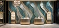 A modern jewelry store with a 3D gemstone wall pattern in sparkling hues