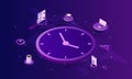 Modern job elements around clock ticking symbolizing time management Royalty Free Stock Photo