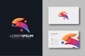 Modern jumping rabbit logo icon vector and business card