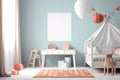 A Modern Kid\'s Bedroom with one Picture Frame Mockup Royalty Free Stock Photo