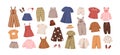 Modern kids clothes set. Summer fashion garments for boys and girls. Collection of stylish casual children wearing. Flat Royalty Free Stock Photo