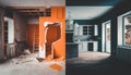 Before And After Of Modern Kitchen Apartment Room In Renovated House Royalty Free Stock Photo