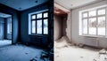 Before And After Of Modern Kitchen Apartment Room In Renovated House Royalty Free Stock Photo