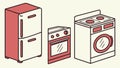 Modern Kitchen Appliances: Refrigerator, Oven, Washer Set, vector design Generative AI Royalty Free Stock Photo