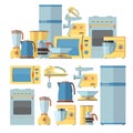 Modern kitchen appliances set. Vector illustration in flat style design. Microwave, pot, fridge, oven