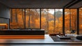 Modern kitchen with autumn forest view Royalty Free Stock Photo