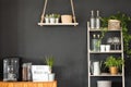 Modern kitchen with black wall