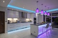 Modern kitchen with colored LED lights Royalty Free Stock Photo