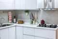 Modern kitchen decoration in modern home Royalty Free Stock Photo