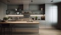 Modern kitchen design with elegant stainless steel appliances and marble flooring generated by AI