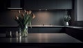 Modern kitchen design with elegant vase, tulip, and fresh flowers generated by AI