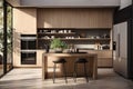 Modern kitchen design, featuring a spacious, open layout with a dedicated area for dining. Ai generated Royalty Free Stock Photo