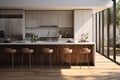 Modern kitchen design, featuring a spacious, open layout with a dedicated area for dining. Ai generated Royalty Free Stock Photo