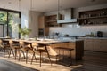 Modern kitchen design, featuring a spacious, open layout with a dedicated area for dining. Ai generated Royalty Free Stock Photo