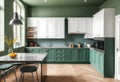 modern kitchen design with green and white cabinets Royalty Free Stock Photo