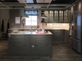 Modern kitchen design with island at furnishing store IKEA