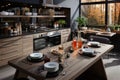 Modern kitchen with electric oven and induction cooktop. Generative AI Royalty Free Stock Photo