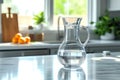 Modern kitchen essentials Glass decanter filled with refreshing drinking water