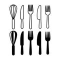 Modern kitchen essentials whisk fork knife icons set for culinary design and cooking inspiration Royalty Free Stock Photo