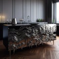 Surreal 3d Black Kitchen Cabinet Design With Chromatic Sculptural Slabs