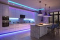 Modern kitchen with colored LED lights Royalty Free Stock Photo