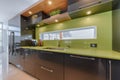 Modern kitchen with green quartz counter top