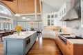 modern kitchen inside shingle style gambrel home