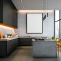 Modern Kitchen Interior Concrete Black Minimalist Design Royalty Free Stock Photo