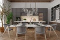 Modern kitchen interior in grey and black colors Royalty Free Stock Photo