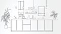 Modern Kitchen Line Drawing Minimalist Interior Design Sketch Royalty Free Stock Photo