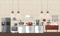 Modern kitchen interior set. Vector illustration in flat style design. Design elements and icons. Room furniture. Royalty Free Stock Photo