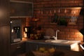 Modern kitchen interior setting. Idea for home Royalty Free Stock Photo