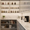 Modern Kitchen Interior with Shelves and Appliances Royalty Free Stock Photo