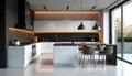 a modern kitchen interior in stylish black and white design. Royalty Free Stock Photo