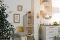 Modern kitchen interior with wooden crates as eco Royalty Free Stock Photo